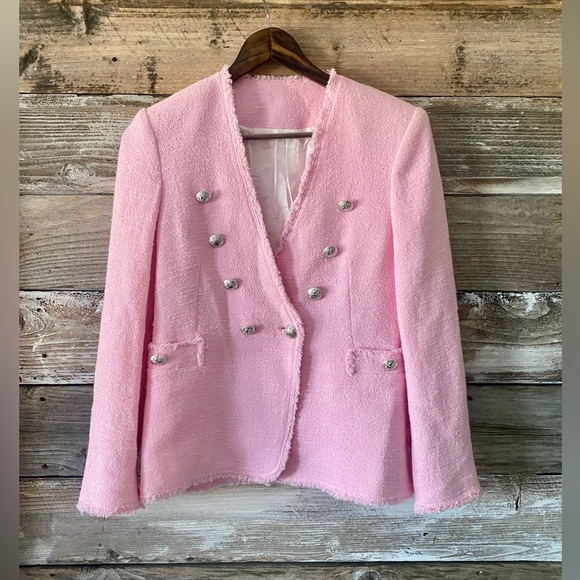 ZARA- Tweed Fringe Crest Button blazer - Picture 2 of 9